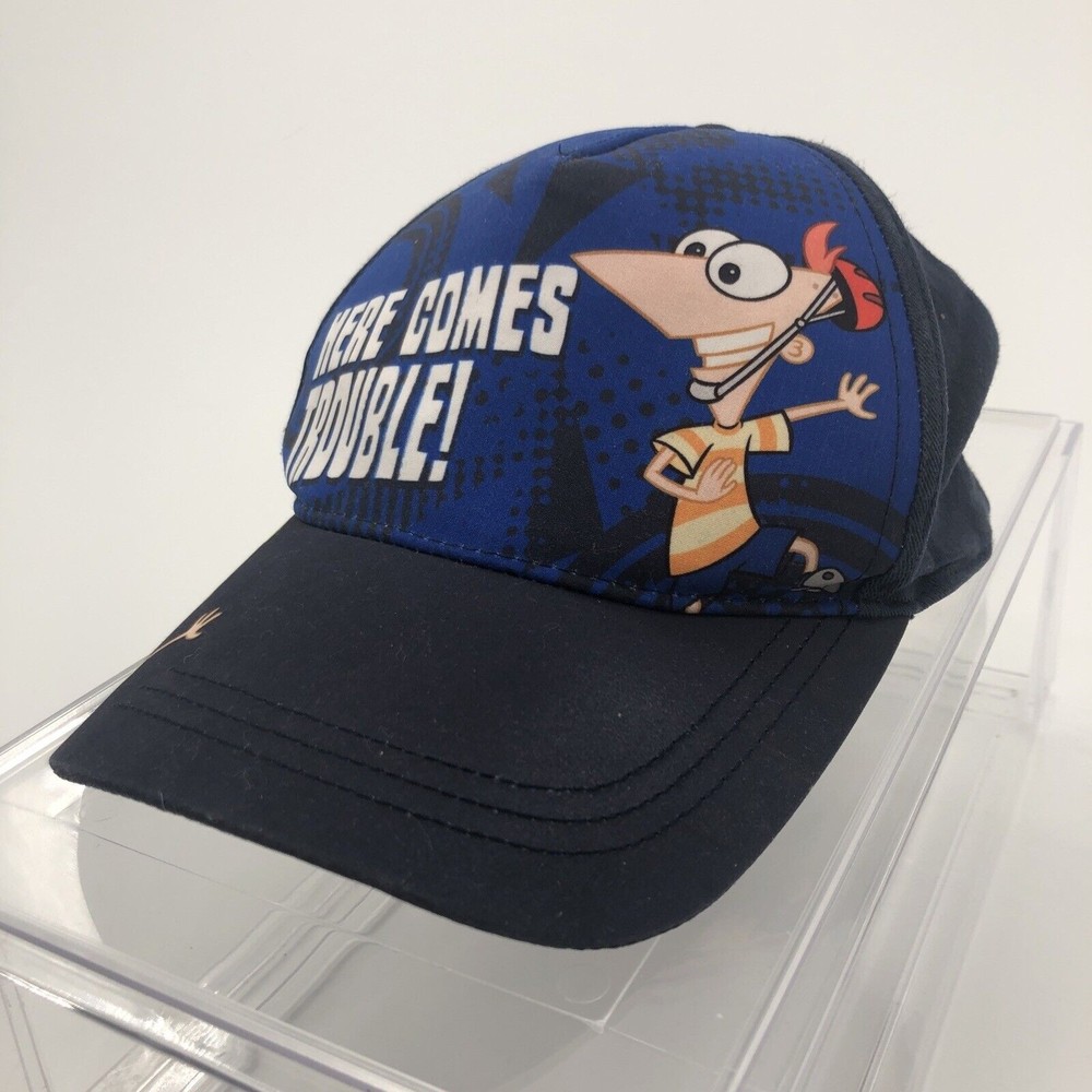 Disney Phineas and Ferb Youth Hat Ball Cap Here Comes Trouble Strapback Blue